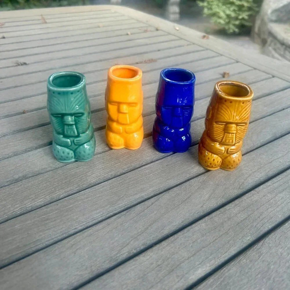 Multicolor Ceramic Tiki Shot Glasses Set of 4 - Picture 8 of 8
